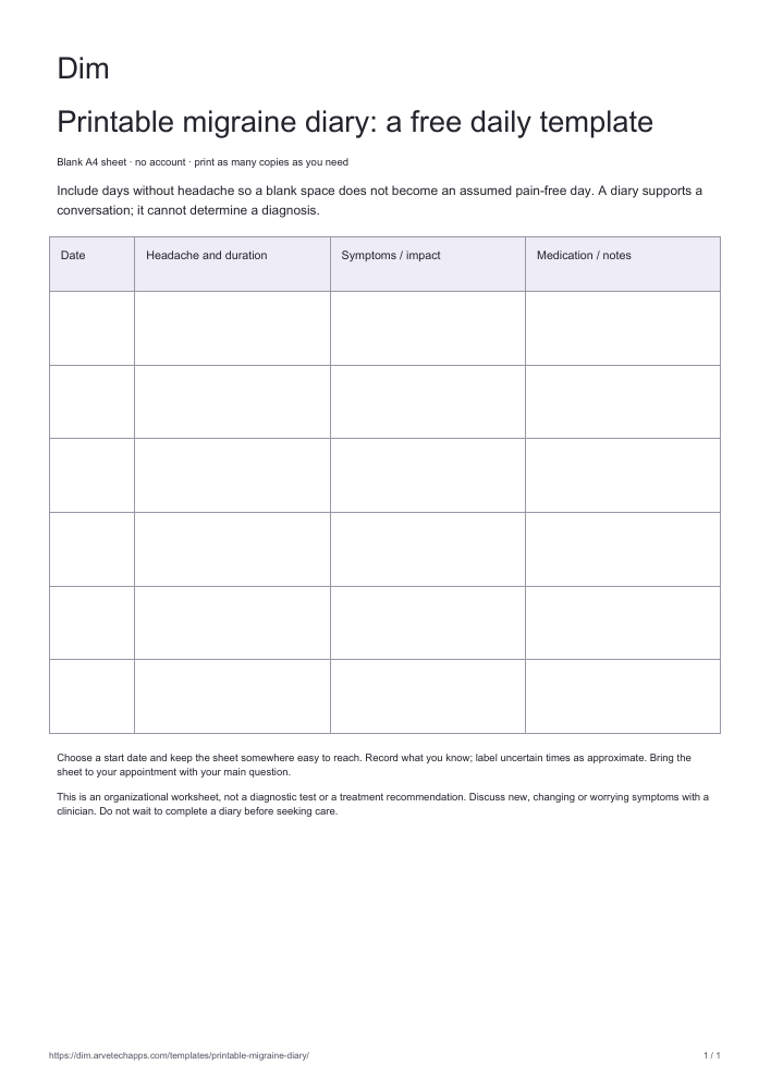Preview of the blank printable diary